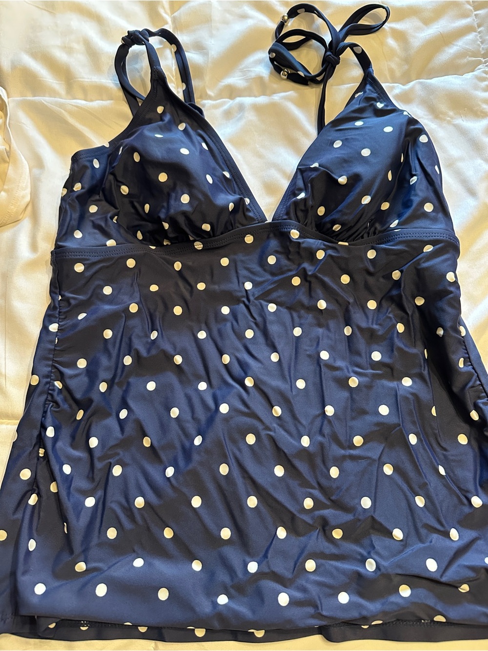 Kona Sol Navy and White Polka Dot Tankini Top